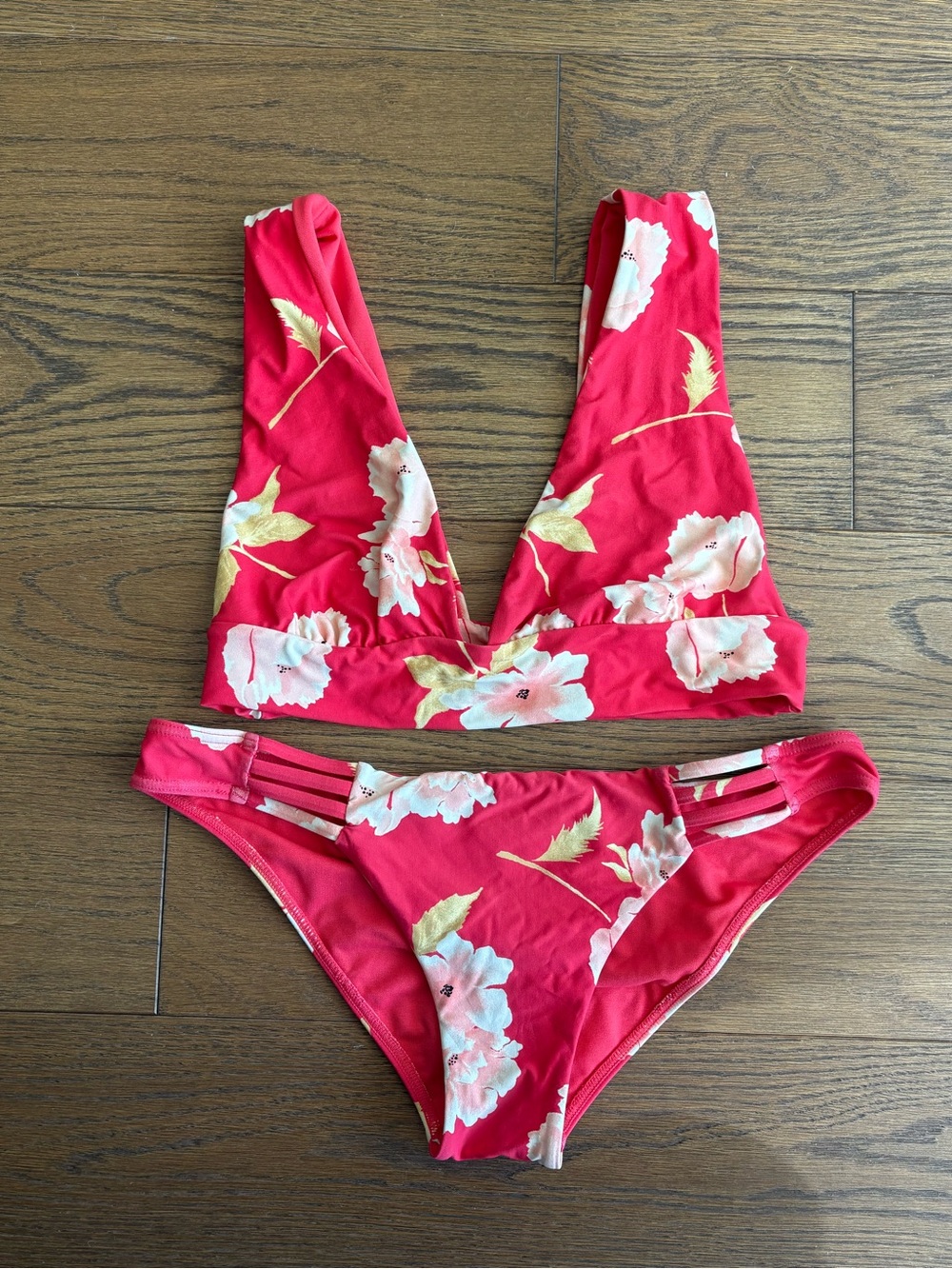 Billabong Red Floral Deep-V Bikini Set
